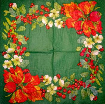 085 Weihnachten Blumen - 3-lagig (creme/Rand grün) - Ihr